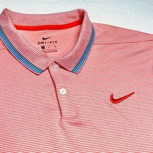 Nike Dri Fit Polo White Orange Striped Men's Short Sleeve Shirt XL